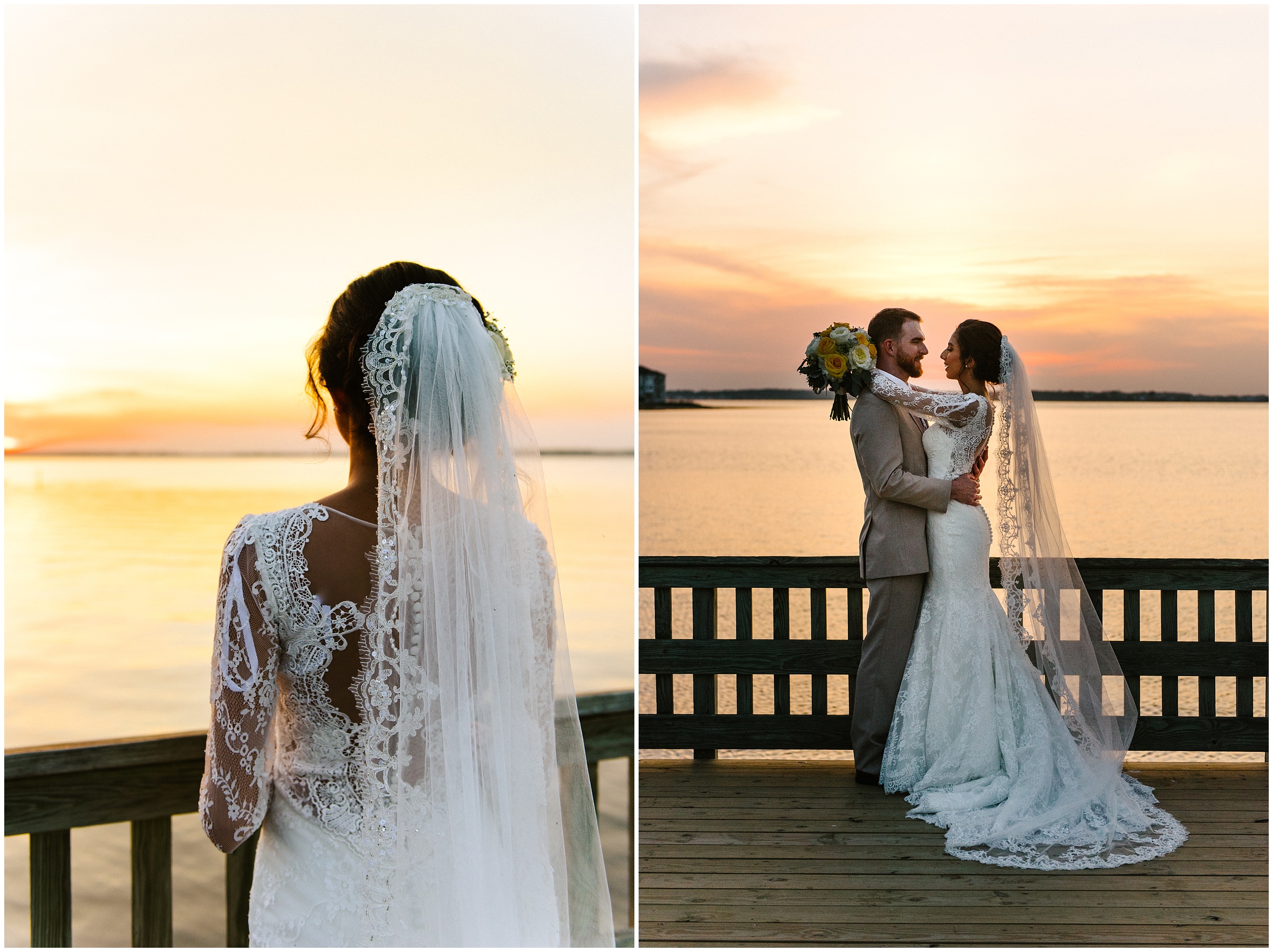 Wedding couple at sunset at Holts Landing State Park